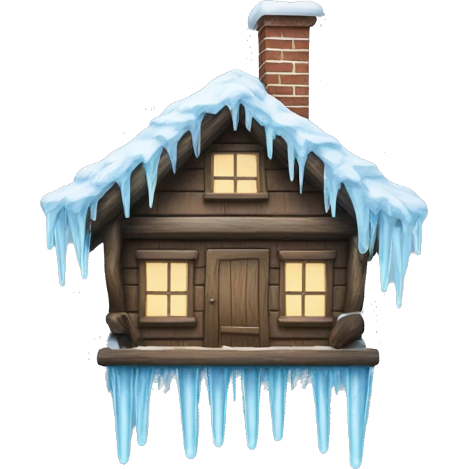 Icicles on a wooden house surrounded by trees  emoji