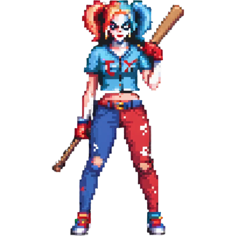 Harley Quinn character with baseball bat emoji