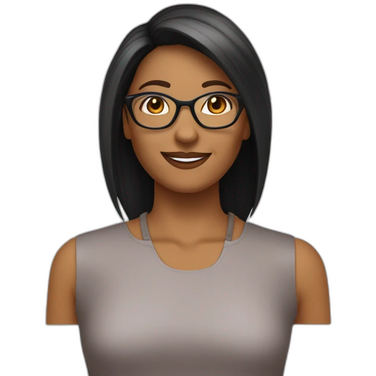femme 55 ans cheveux noirs courts et lisses lunettes yeux bruns souriante peau claire emoji