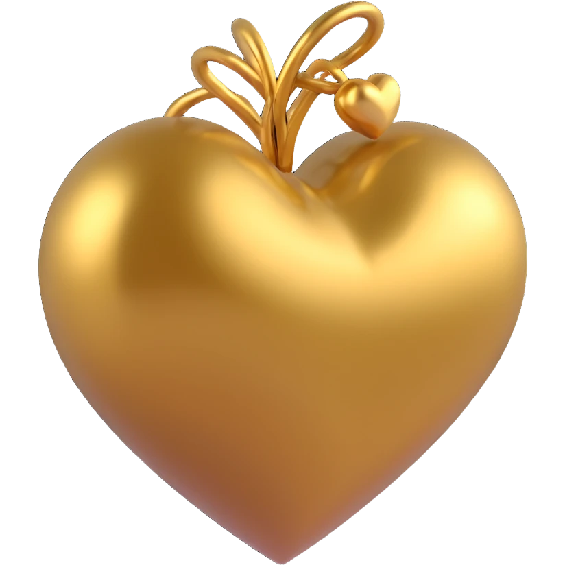 3D emoji style heart, metallic gold, reflective and luxurious emoji