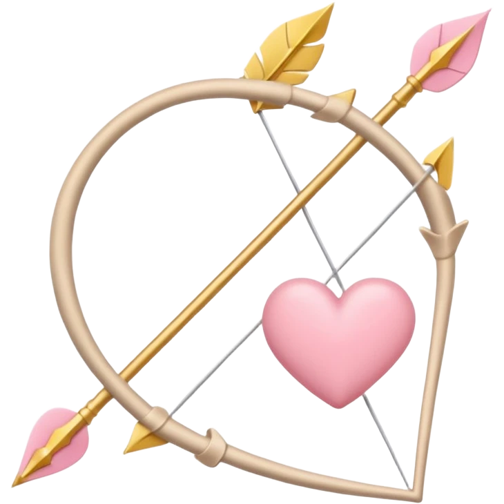 Cupid's bow and arrow with a heart tip in soft pink, beige and yellow pastel light emoji