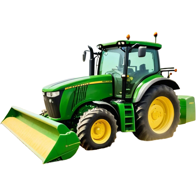 John Deere 6155M (2020) – Cinematic-realistic John Deere 6155M tractor, its iconic green and yellow body rolling across vast Australian farmlands. The powerful engine hums as it tows a massive plow, cutting through golden fields under a clear blue sky, dust rising in its wake. emoji