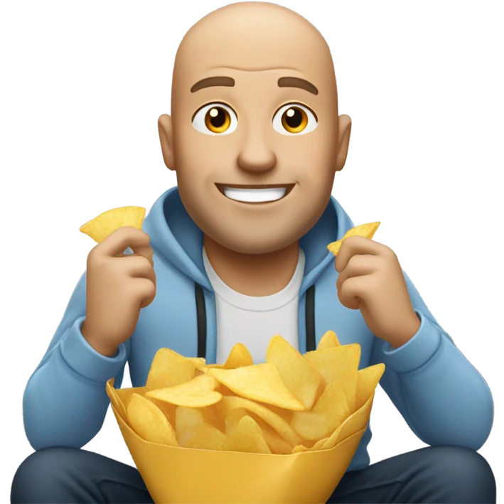 Bald white man eating a bag of chips emoji