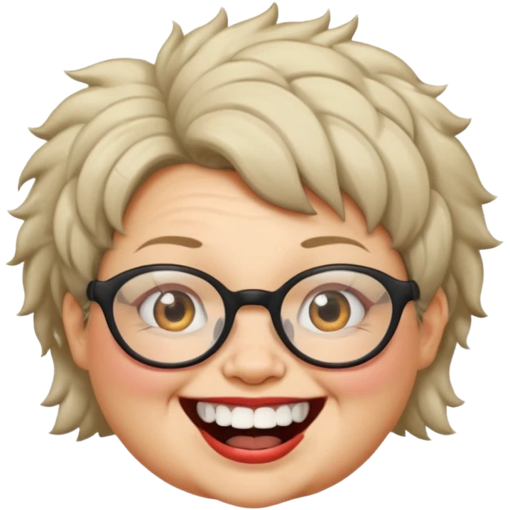 short fat lady with glasses ,crooked teeth and crazt hair emoji