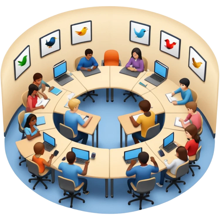 Birdseye view of large study space with students working separately add students emoji