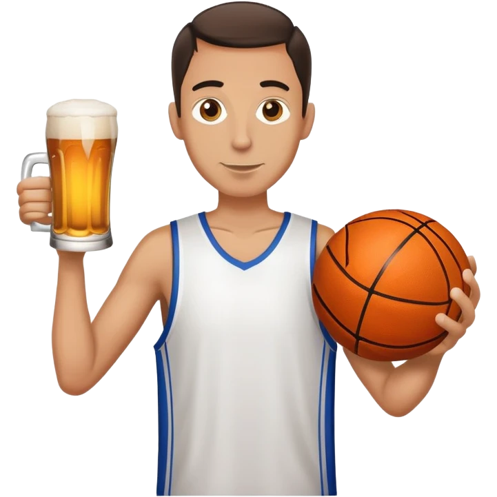 Thin man holding a beer and a basketball emoji
