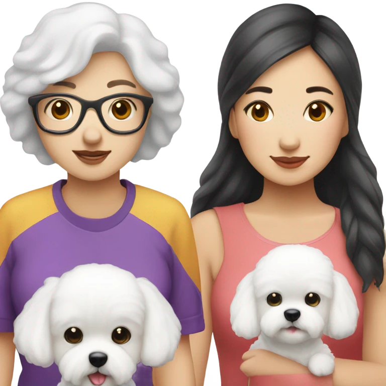 A cute bichon frise & Asian woman  emoji