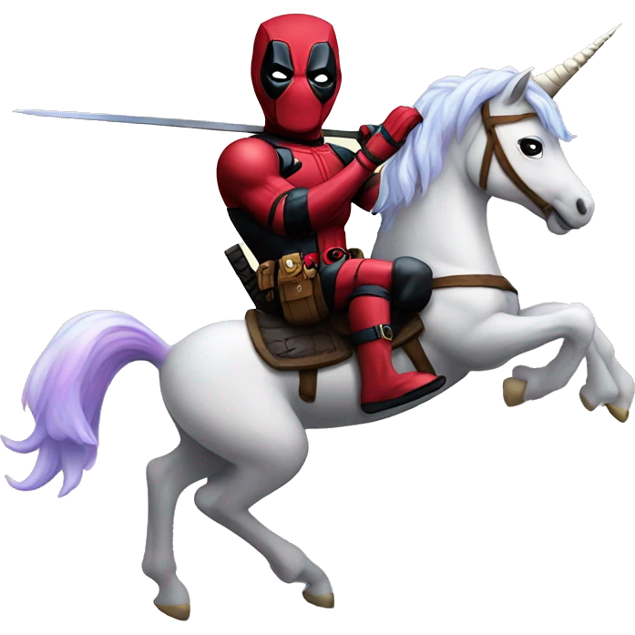 Deadpool riding a unicorn emoji
