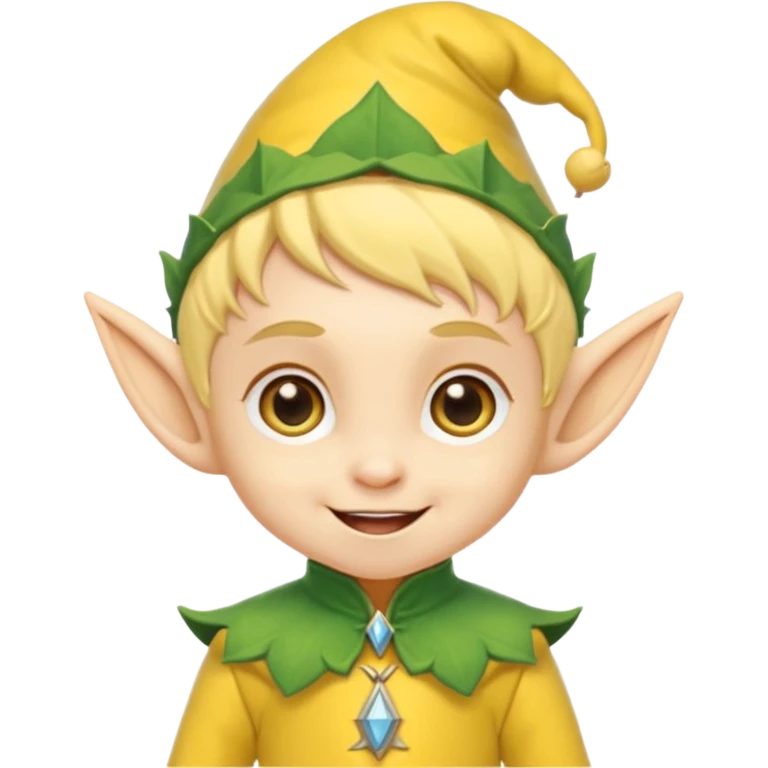 Tiny elf baby with pointy ears and hat, yellow outfit emoji