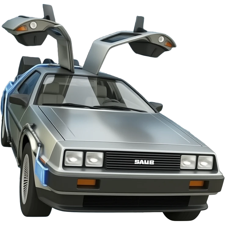 A DeLorean car entering a time portal emoji