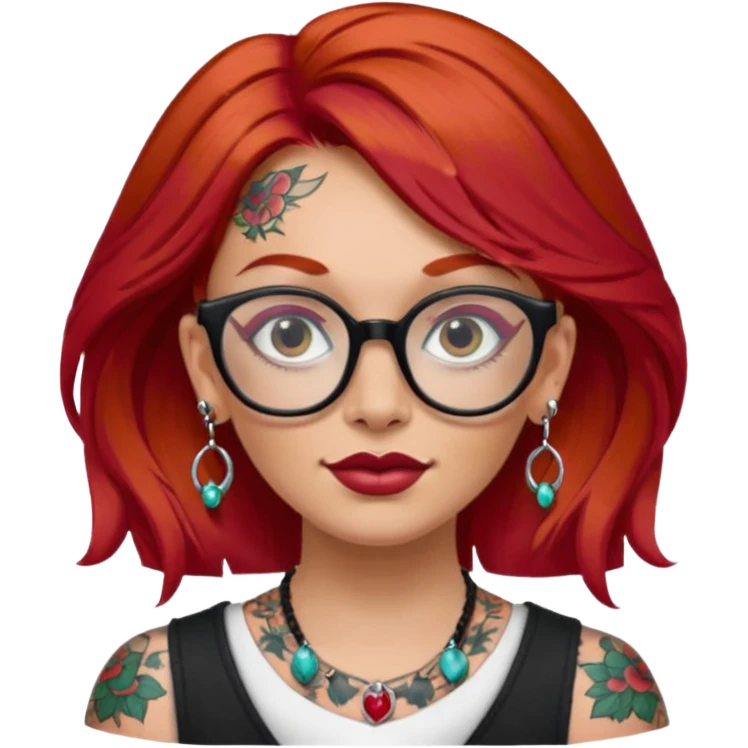 red hair woman with extra  big earring and face tattoed and wearing big glasses emoji