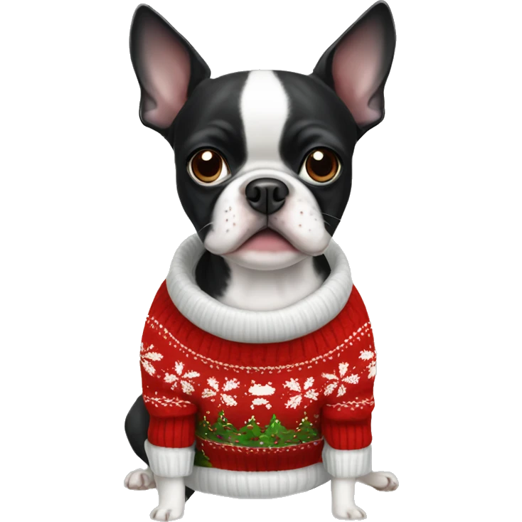 Boston Terrier wearing christmas Sweater  emoji