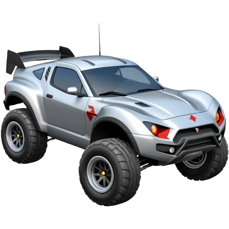 Satan’s Dirty and dented Local Motors Rally Fighter off road race car flying turning corner (silver wheels) emoji