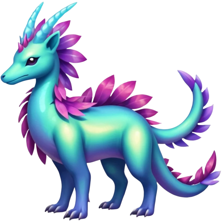 Shiny Exotic Tropical Iridescent Dusky Nightly Meganium-Amaura-Suicune-Fakémon-fusion-creature (full body) emoji