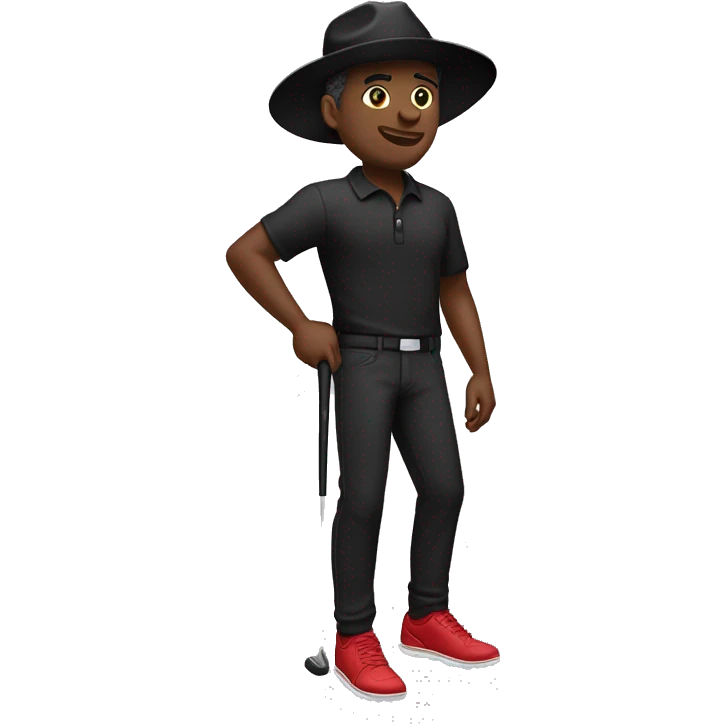 🏌🏾‍♂️ but with a black hat, red shirt, and black pants and shoes emoji