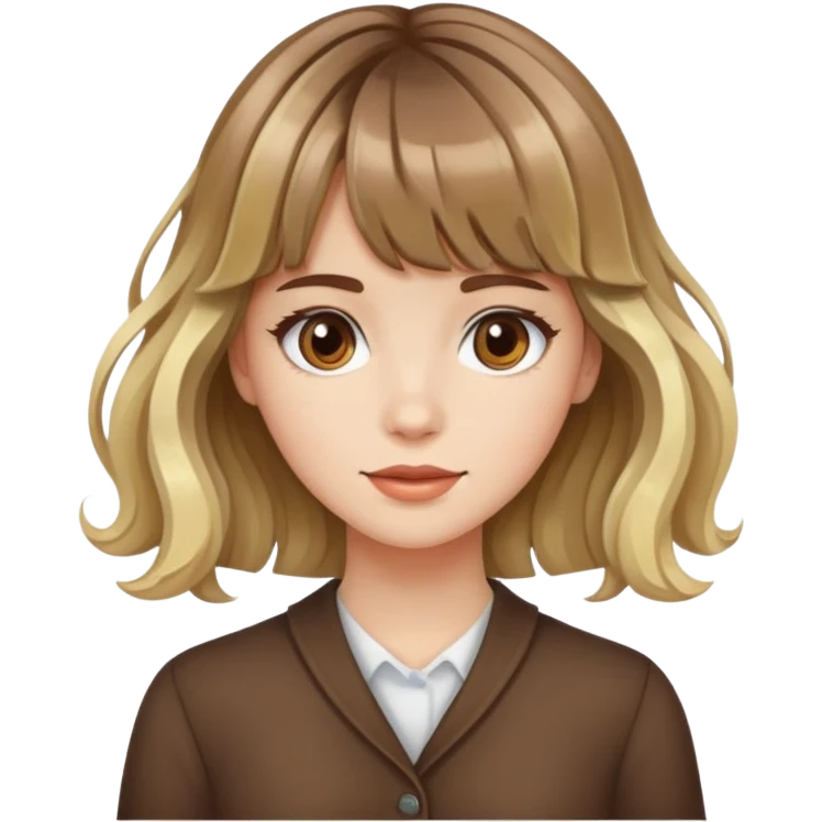 Wavy girl with bangs, brown hair with blonde streaks, and white skinned girl emoji