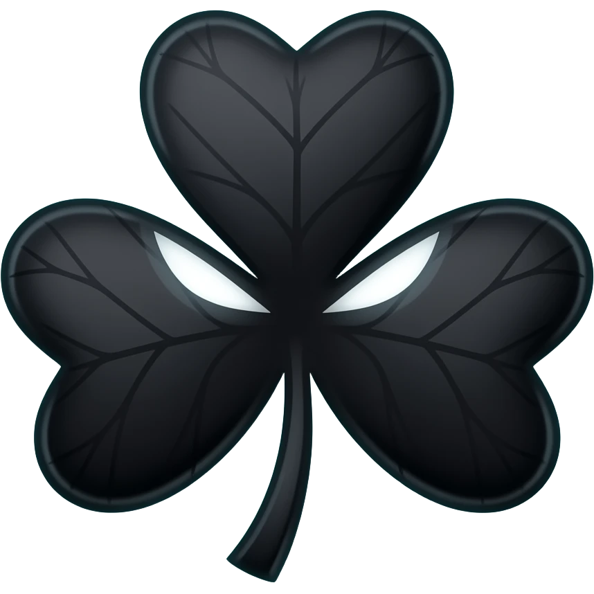 Create a 5-leaf clover emoji/icon in the style of the Black Clover anime. The clover should have 5 leaves, be dark/black in color with a glowing or magical aura, with a menacing or evil energy. Make it look like the grimoire symbol from the series emoji