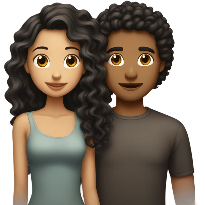 guy with curly & black hair, kissing a girl with light,STRAIGHT and brown hair  emoji