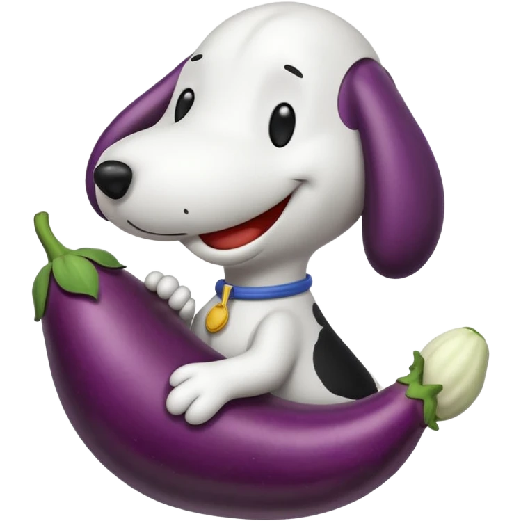 Black and white Snoopy with an eggplant emoji