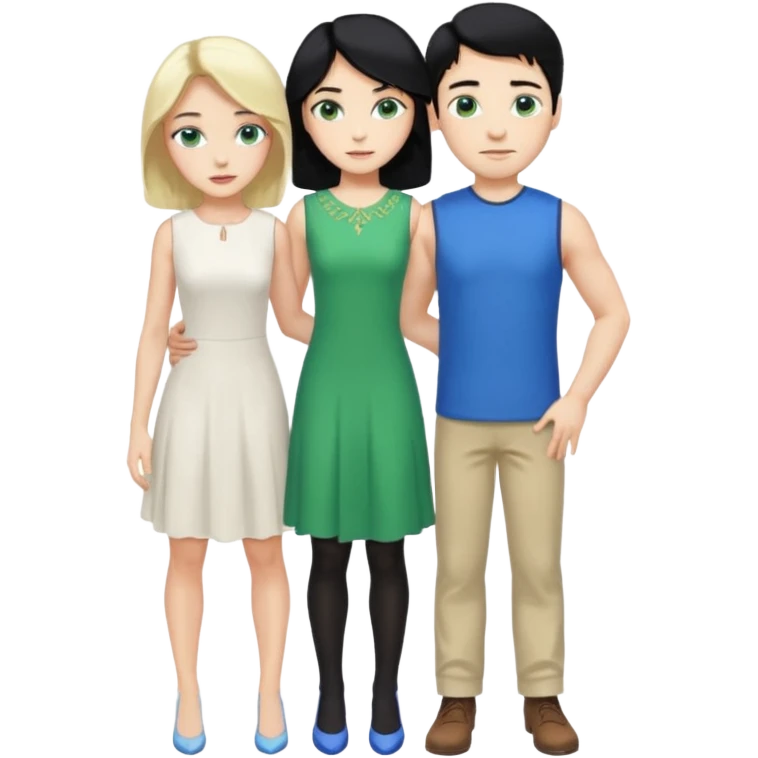2 Person, prince, upright, black Hair, blue eyes, whole body, Woman, blonde Hair, Green eyes, bending knee, sleveless White Dress, emoji