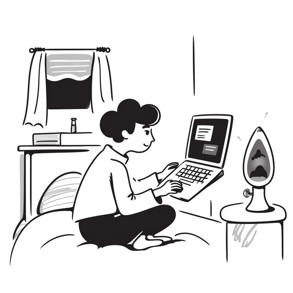 A bedroom lit by a lava lamp and an open laptop running early 2000s MSN Messenger

 emoji