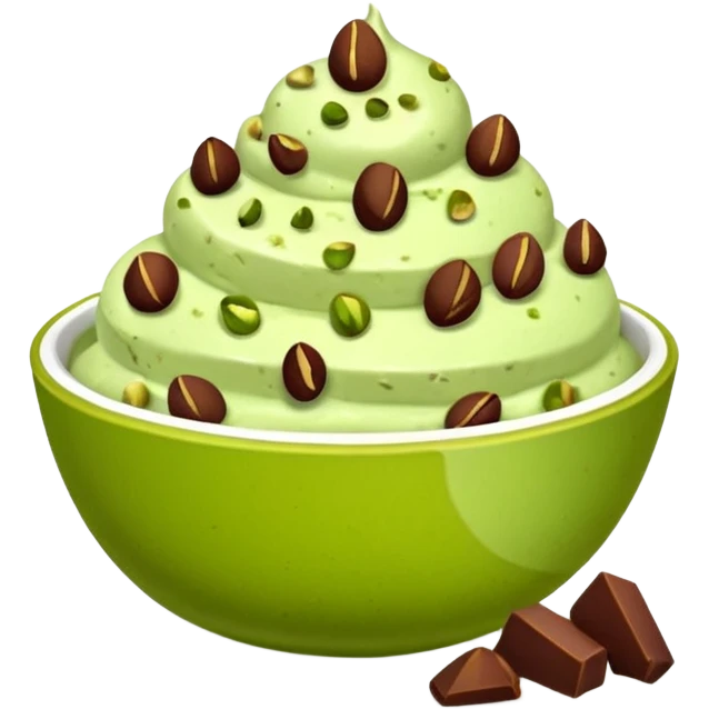 I want a emoji of pistachio ice cream with pistachio on top and some chocolate chips , make sure it’s in a bowl and aesthetic emoji