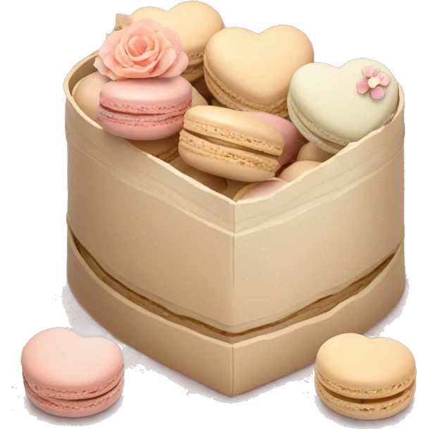 Beige asthetic macarons in a HeartBox With flowers emoji