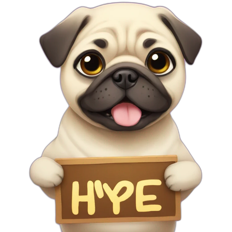 anime pug holding a bright sign that reads "hype" emoji