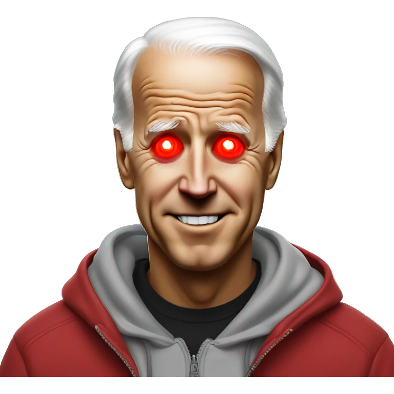 joe biden in a hoodie with bright red glowing laser eyes  emoji
