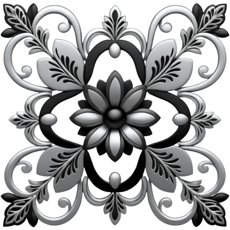 Black and silver floral filigree design, 3D, extremely detailed design emoji