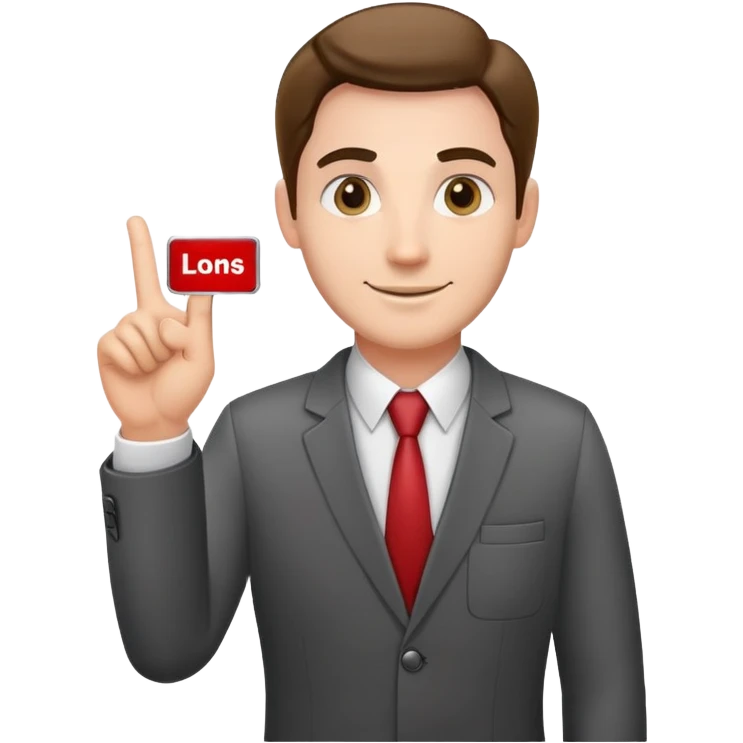 friendly salesman with a name tag, open hand gesture, business attire emoji
