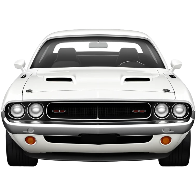 White 1971 Dodge Challenger with distinct muscle car silhouette, accurate 30-degree angle showing detailed front end and profile, maintaining authentic structure, all-white finish, iOS emoji style emoji