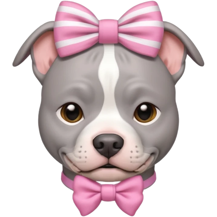 Fully Gray Pitbull with a white stripe on his head and a pink bow emoji