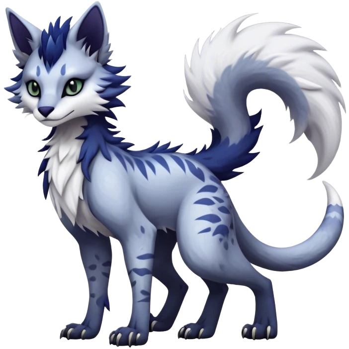 Kawaii dark edgy fantasy ethereal feline-vernid-sergal-fursona animal creature with a tufted tail full body with intricate markings  emoji