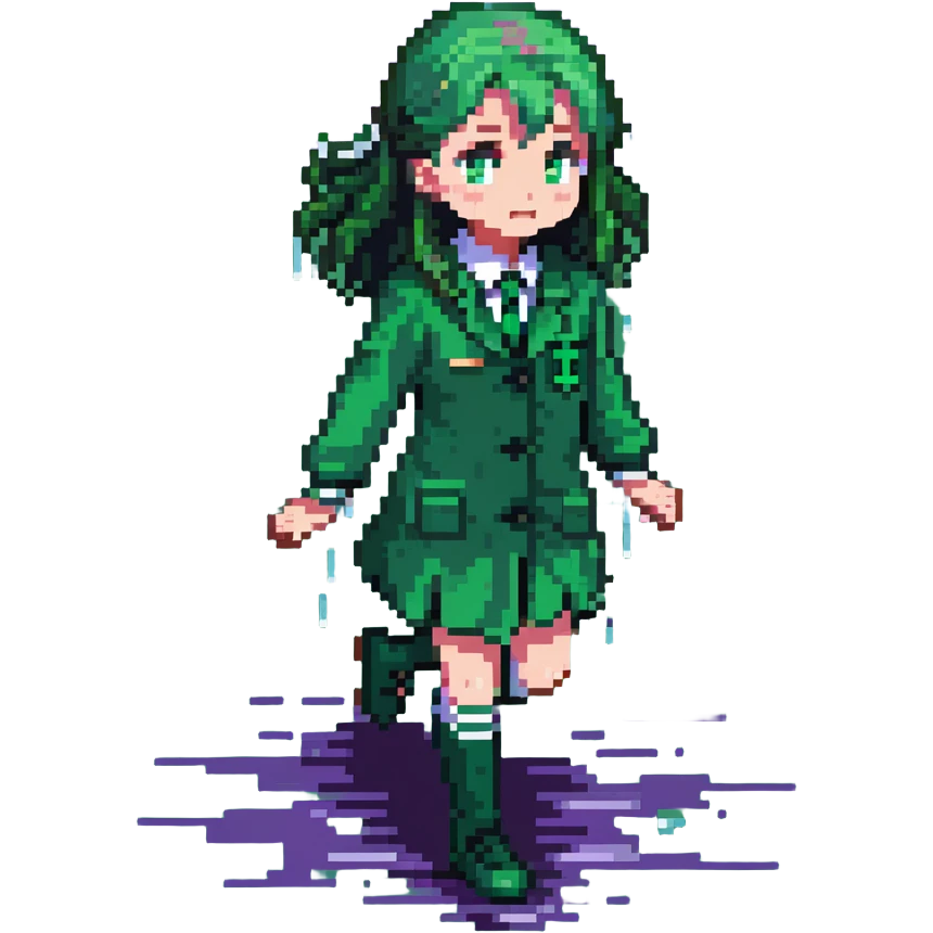 Slytherin student with green uniform slipping on a wet floor emoji