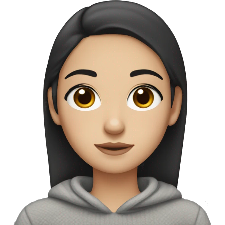 White Girl with Black hair and dark Brown eyes wearing a cozy pullover  emoji