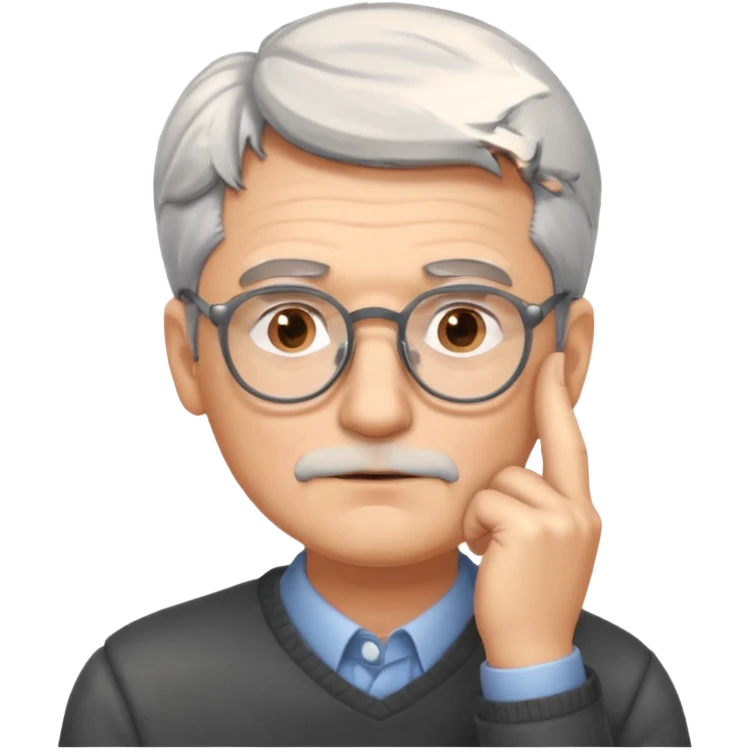 Gray haired man with glasses with his hand on his chin thinking emoji