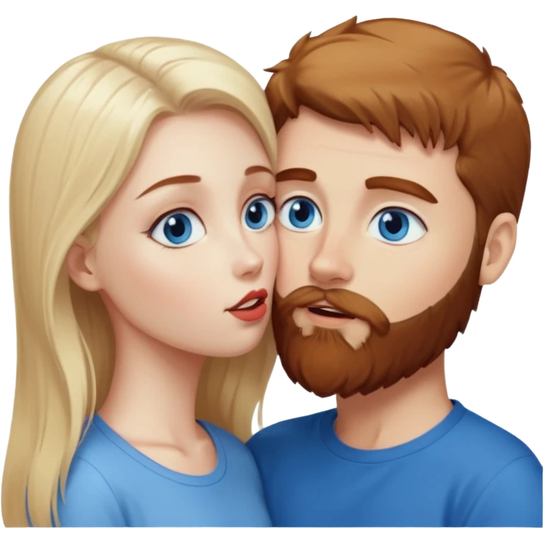Long hair- pale-blonde girl blue eyes faceing-kissing reddish-brown hair and beard boy blue eyed white guy emoji