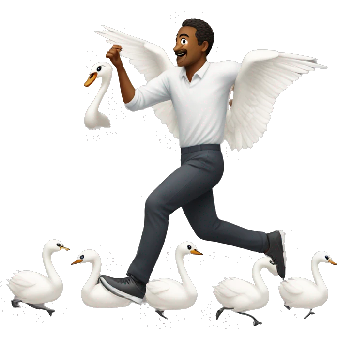 Man running from swan emoji