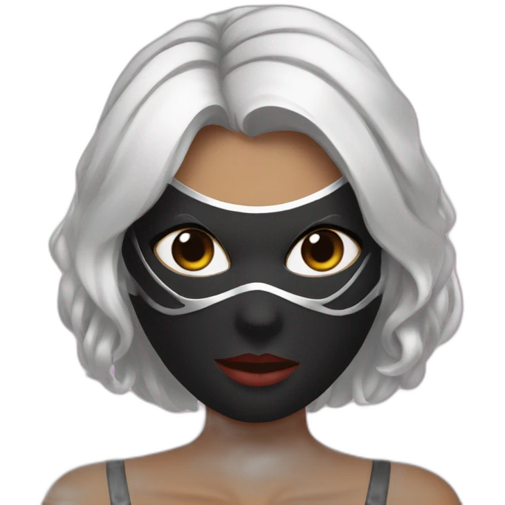 A woman with white hair and cat ears and a black mask around her eyes has white skin and a black spiderman mask on her face. emoji