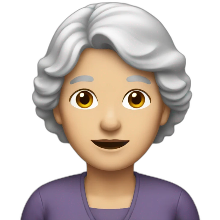 old woman with gray hair and a car emoji