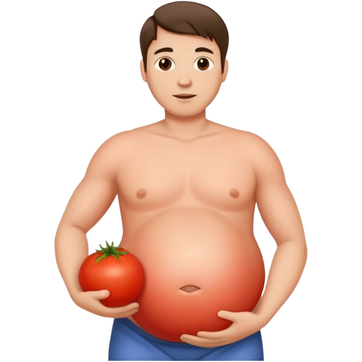 pregnant man with tomato belly emoji