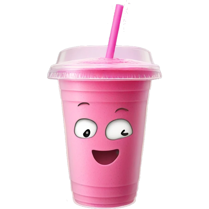 A pink smoothie in a clear plastic takeaway cup  emoji