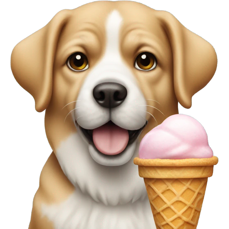 A dog HOLDING an ice cream emoji