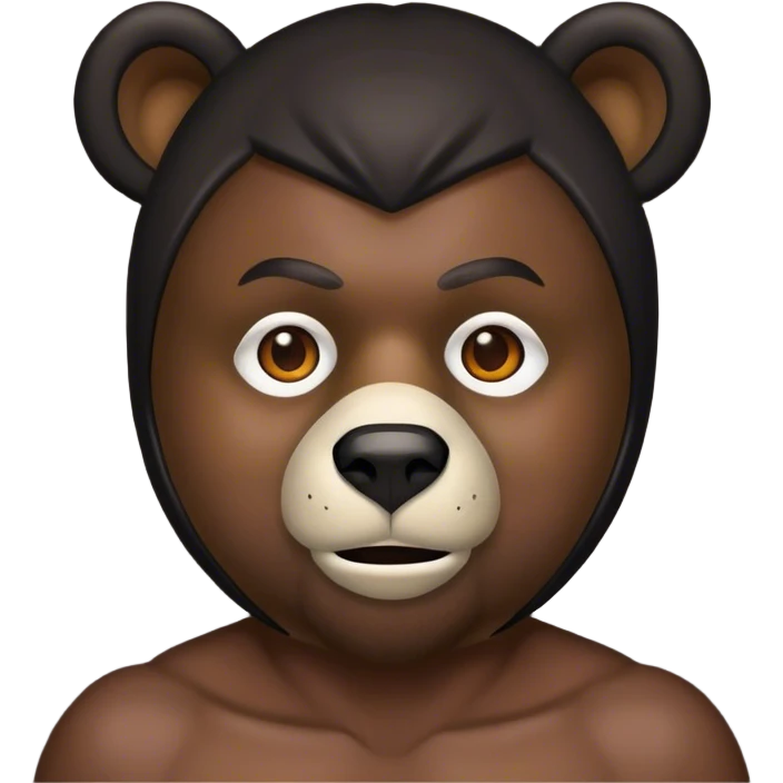 dark skinned black man with short hair with a bear mask emoji