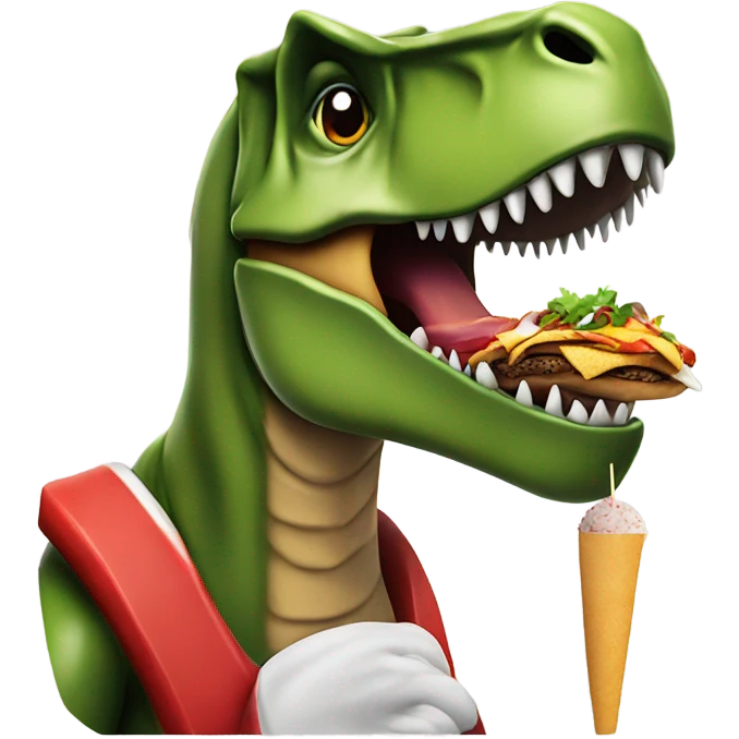 T rex wearing Santa outfit and sunglasses eating a kebab  emoji