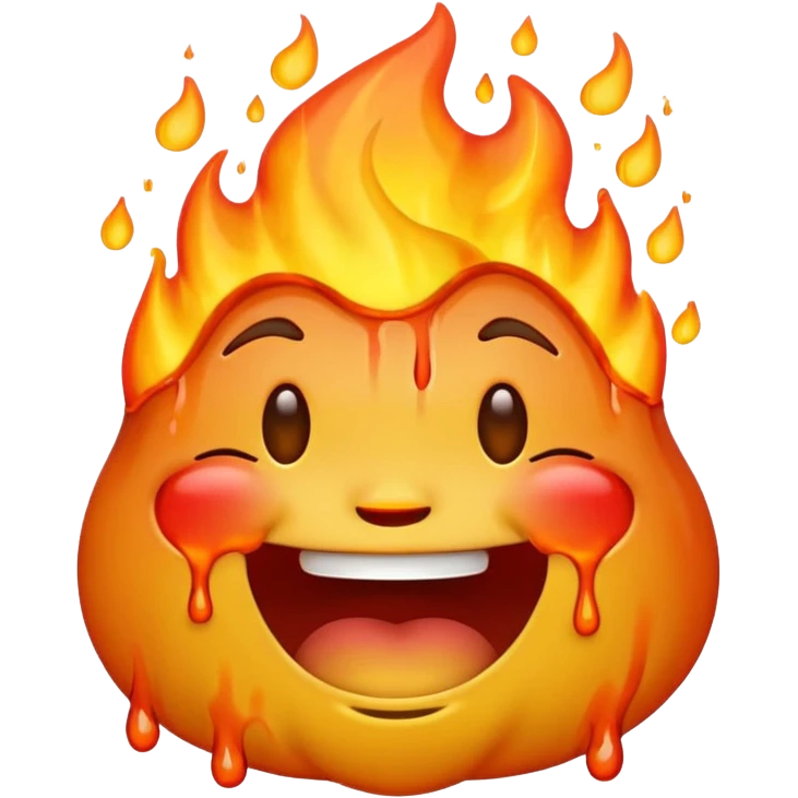 Generate an emoji that is on fire, laughing, crying, and melting at the same time with a sad mouth. emoji