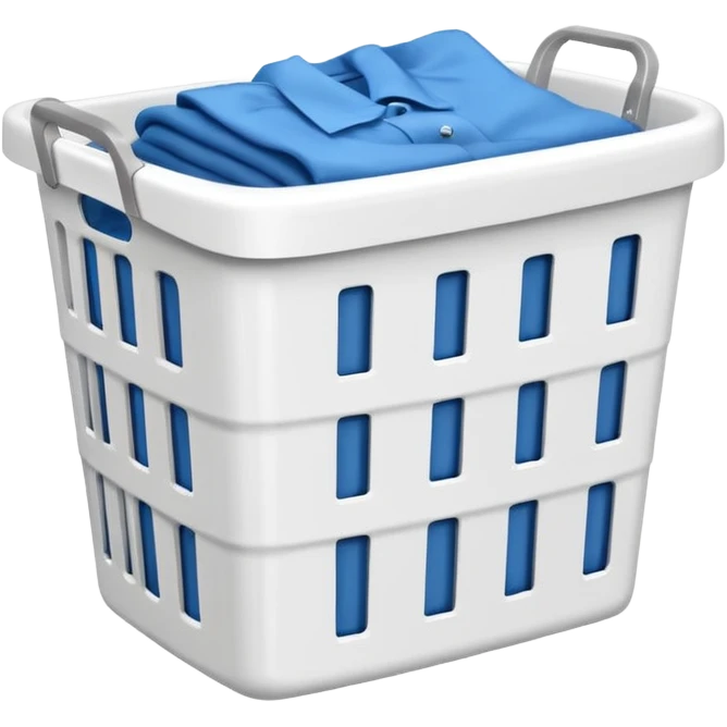 white LAUNDRY BASKET WITH FOLDED blue CLOTHES emoji