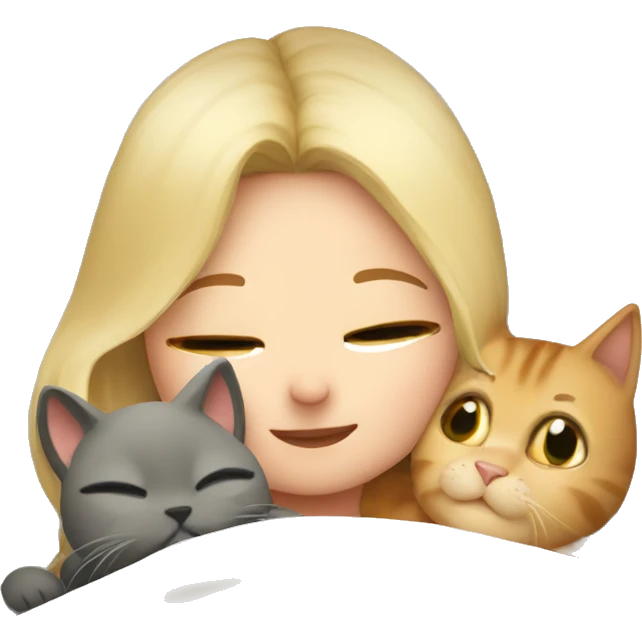 blonde girl cuddling a cat in bed emoji