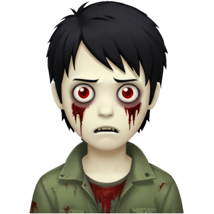 Boy, zombie, black hair, medium long, emo, shaggy, dark, spooky, creepy expression  emoji
